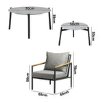 6PCS Outdoor Lounge Set with Grey Chairs & 50/70cm Coffee Table for Patio