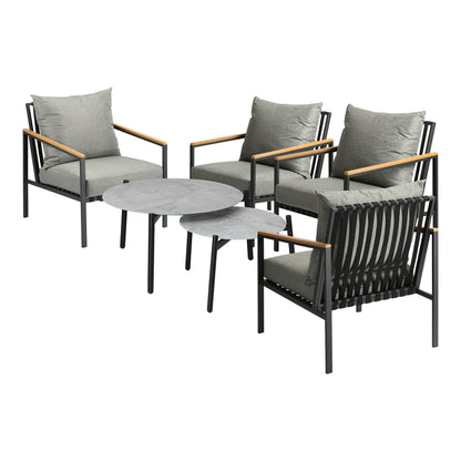 6PCS Outdoor Lounge Set with Grey Chairs & 50/70cm Coffee Table for Patio