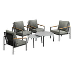 6PCS Outdoor Lounge Set Grey Coffee Table with Rattan Chairs Patio Garden