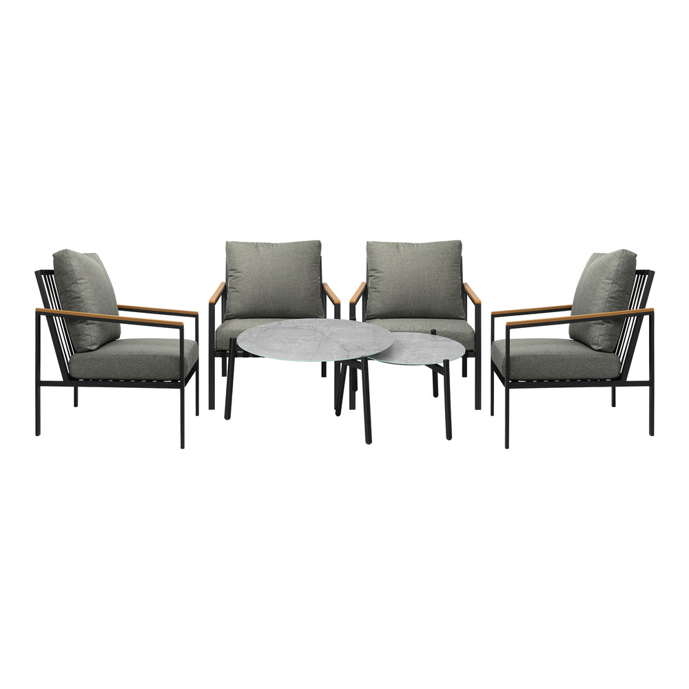 6PCS Outdoor Lounge Set Grey Coffee Table with Rattan Chairs Patio Garden