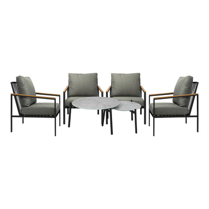 6PCS Outdoor Lounge Set Grey Coffee Table with Rattan Chairs Patio Garden