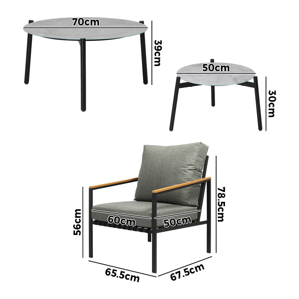 6PCS Outdoor Lounge Set Grey Coffee Table with Rattan Chairs Patio Garden