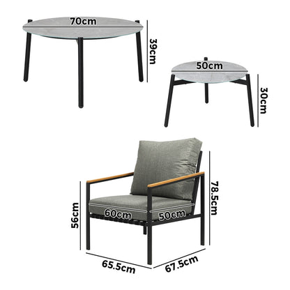 6PCS Outdoor Lounge Set Grey Coffee Table with Rattan Chairs Patio Garden