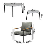 6PCS Outdoor Lounge Set Grey Coffee Table with Rattan Chairs Patio Garden