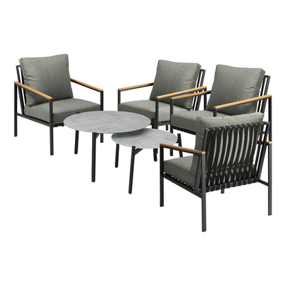6PCS Outdoor Lounge Set Grey Coffee Table with Rattan Chairs Patio Garden