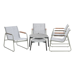 6PCS Outdoor Patio Set 4x Chairs with Coffee Table Textilene Garden Set Grey & White