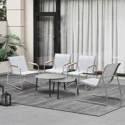 6PCS Outdoor Patio Set 4x Chairs with Coffee Table Textilene Garden Set Grey & White