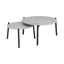Outdoor Coffee Side Marble Table Set Grey 2PC
