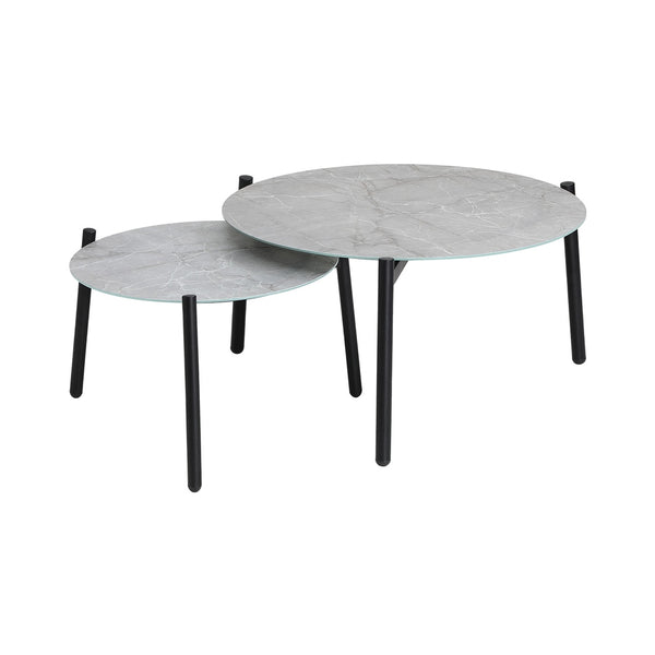  Outdoor Coffee Side Marble Table Set Grey 2PC