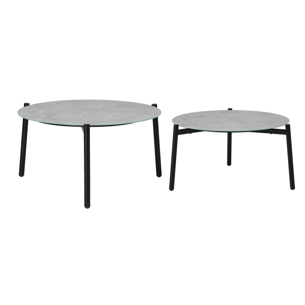 Outdoor Coffee Side Marble Table Set Grey 2PC
