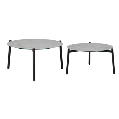 Outdoor Coffee Side Marble Table Set Grey 2PC
