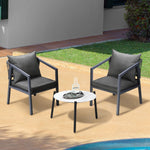 3PCS Outdoor Patio Set White 50cm Coffee Table Grey/Natural Chairs