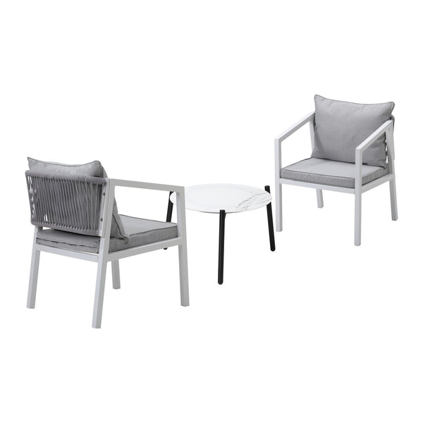  3PCS Outdoor Patio Set White 50cm Coffee Table White Chairs