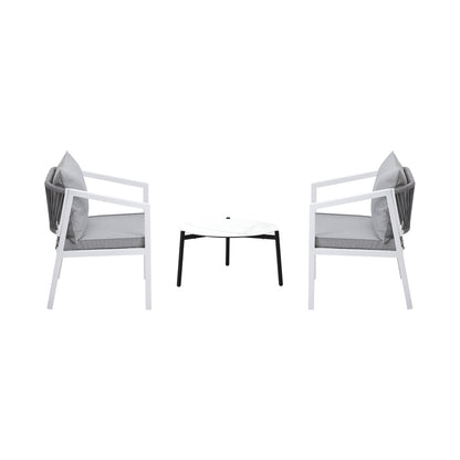 3PCS Outdoor Patio Set White 50cm Coffee Table White Chairs