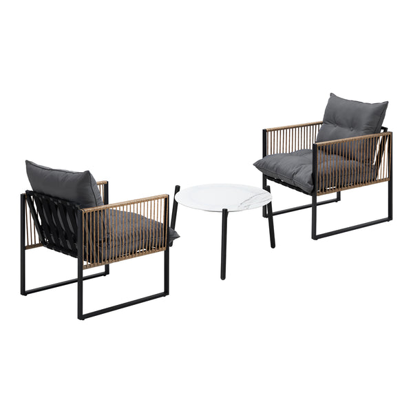  3PCS Outdoor Patio Set 50cm & 70cm Coffee Table Rattan Chairs