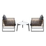 3PCS Outdoor Patio Set 50cm & 70cm Coffee Table Rattan Chairs