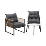 3PCS Outdoor Patio Set 50cm & 70cm Coffee Table Rattan Chairs
