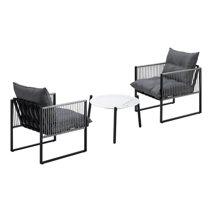 3PCS Outdoor Patio Set 50cm White Table Cushioned Armchairs