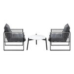 3PCS Outdoor Patio Set 50cm White Table Cushioned Armchairs