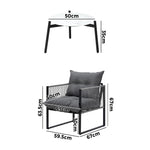 3PCS Outdoor Patio Set 50cm White Table Cushioned Armchairs