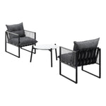 3PCS Outdoor Patio Set 50cm White Table Cushioned Armchairs