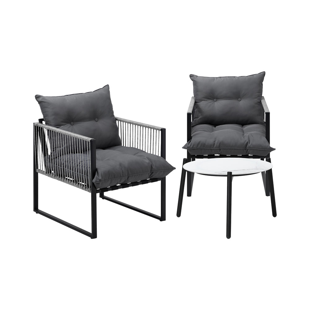 3PCS Outdoor Patio Set 50cm White Table Cushioned Armchairs