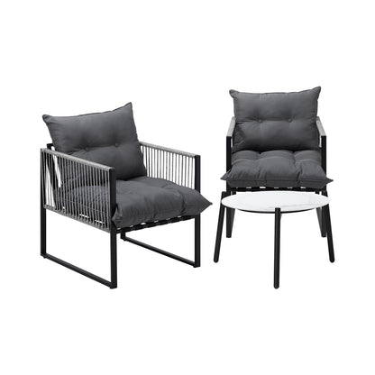 3PCS Outdoor Patio Set 50cm White Table Cushioned Armchairs