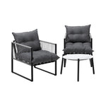 3PCS Outdoor Patio Set 50cm White Table Cushioned Armchairs