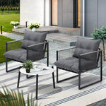 3PCS Outdoor Patio Set 50cm White Table Cushioned Armchairs