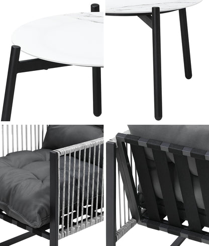 3PCS Outdoor Patio Set 50cm White Table Cushioned Armchairs