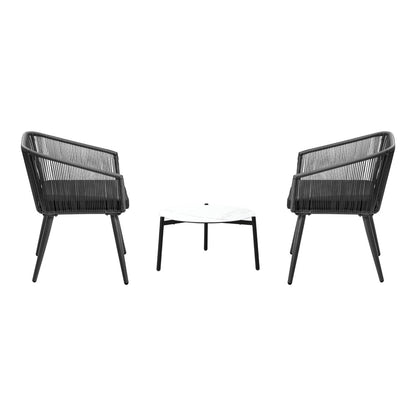 3PCS Outdoor Lounge Set 50cm Coffee Table Polyester Chair Rope