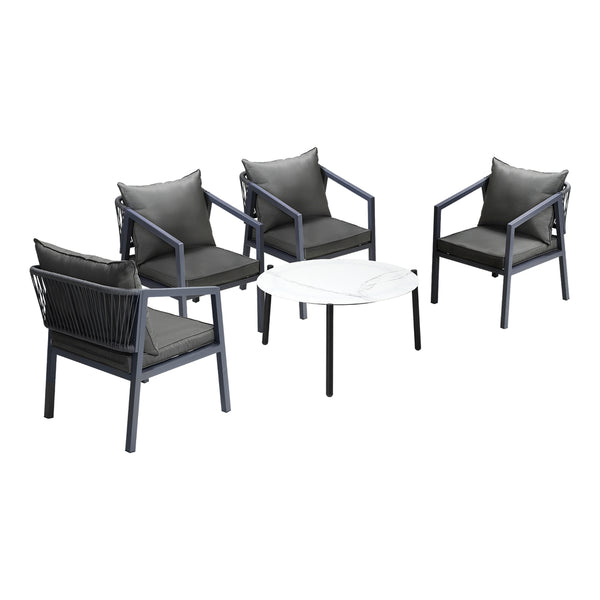  Outdoor Patio Set White/Grey 70cm Coffee Table and Chairs