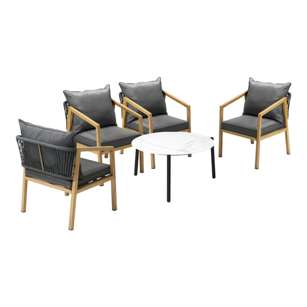  4 Seater Outdoor Patio Set White 70cm Coffee Table Natural Chair