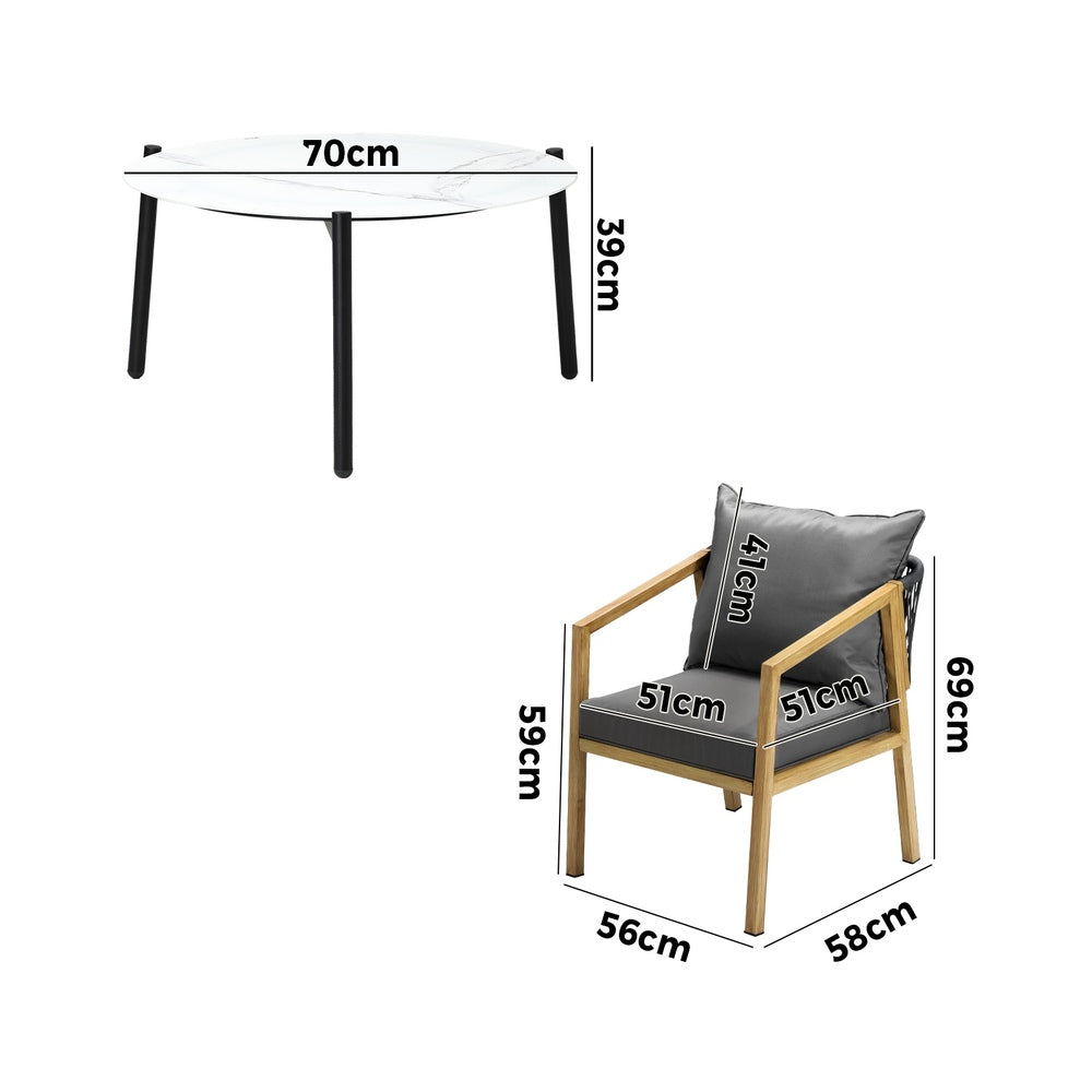4 Seater Outdoor Patio Set White 70cm Coffee Table Natural Chair