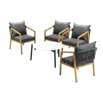 4 Seater Outdoor Patio Set White 70cm Coffee Table Natural Chair