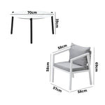 Outdoor Patio Set White/Grey 70cm Coffee Table and Chairs