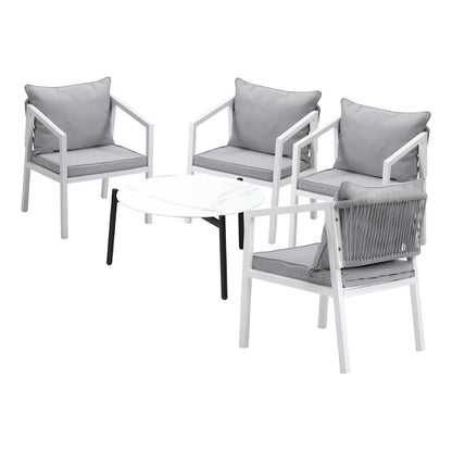 Outdoor Patio Set 4 Seater with White Chairs & 70cm Coffee Table for Garden