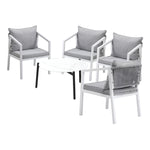 Outdoor Patio Set 4 Seater with White Chairs & 70cm Coffee Table for Garden