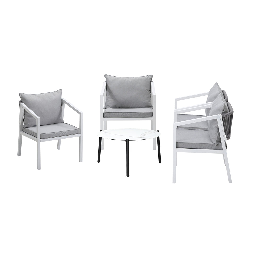 Outdoor Patio Set 4 Seater with White Chairs & 70cm Coffee Table for Garden