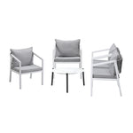 Outdoor Patio Set 4 Seater with White Chairs & 70cm Coffee Table for Garden