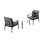 3PC Outdoor Patio Set 70CM Grey Marble Table Rattan Chairs