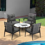 5PC Outdoor Patio Set 70CM White Marble Table with Rattan Chairs Garden