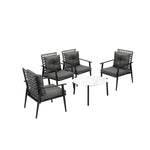 5PC Outdoor Patio Set 70CM White Marble Table with Rattan Chairs Garden