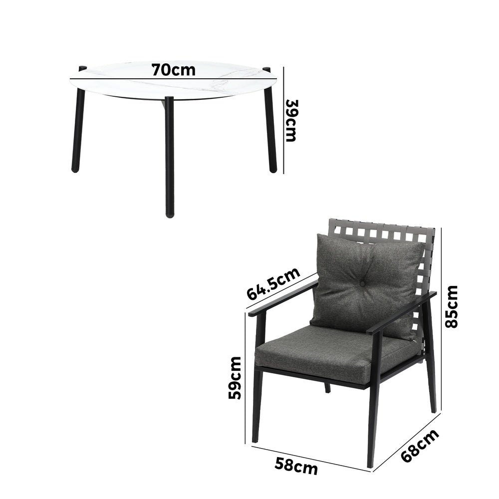 5PC Outdoor Patio Set 70CM White Marble Table with Rattan Chairs Garden