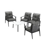 5PC Outdoor Patio Set 70CM White Marble Table with Rattan Chairs Garden