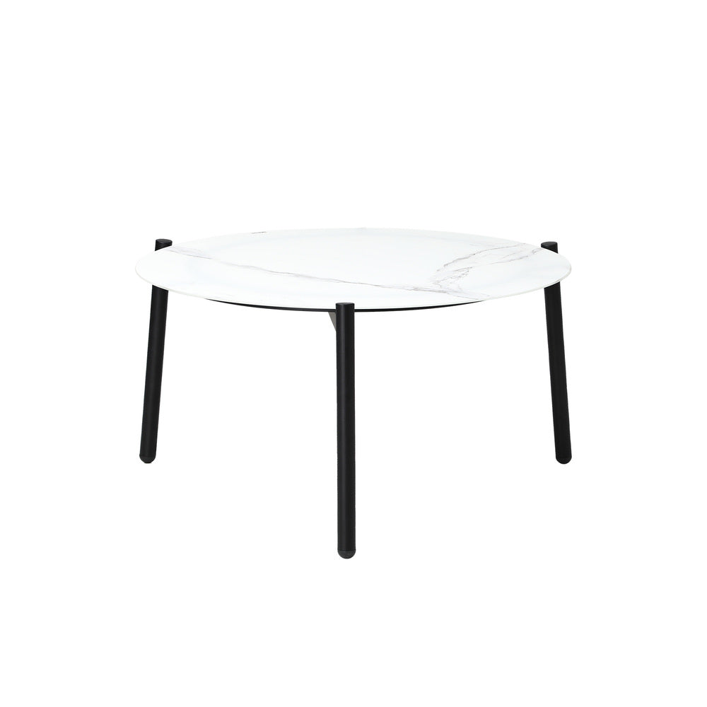 5PC Outdoor Patio Set 70CM White Marble Table with Rattan Chairs Garden