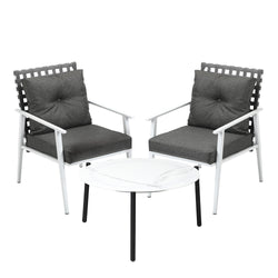 3pc Outdoor Lounge Sets 70CM Grey & White Round Table Rattan Chairs