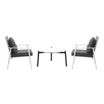3pc Outdoor Lounge Sets 70CM Grey & White Round Table Rattan Chairs