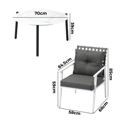 Outdoor Patio Set 50-70cm Marble Table Rattan Chairs