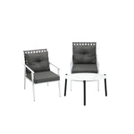 3pc Outdoor Lounge Sets 70CM Grey & White Round Table Rattan Chairs